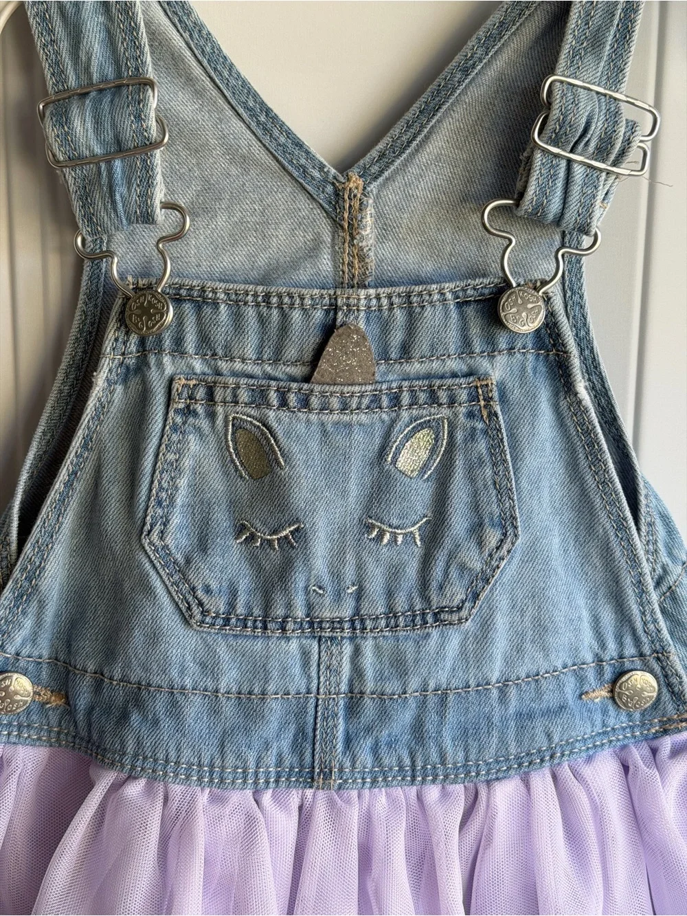 OshKosh B'Gosh denim overall dress w/ tulle tutu & embroidered unicorn size 18m